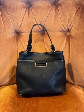 Vintage Esprit Navy Pebbled Leather Top-Handle Bag Purse 90s Y2K